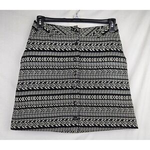 Maeve Anthropologie Black White Geometric Chevron Button Front Mini Skirt Sz 8